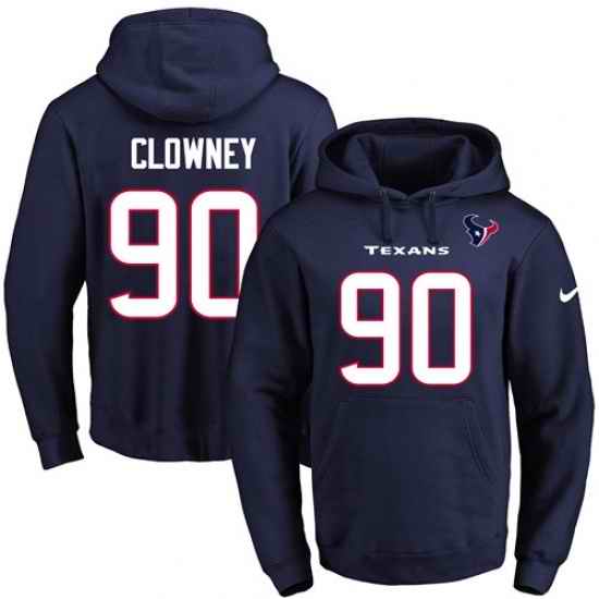 NFL Mens Nike Houston Texans 90 Jadeveon Clowney Navy Blue Name Number Pullover Hoodie